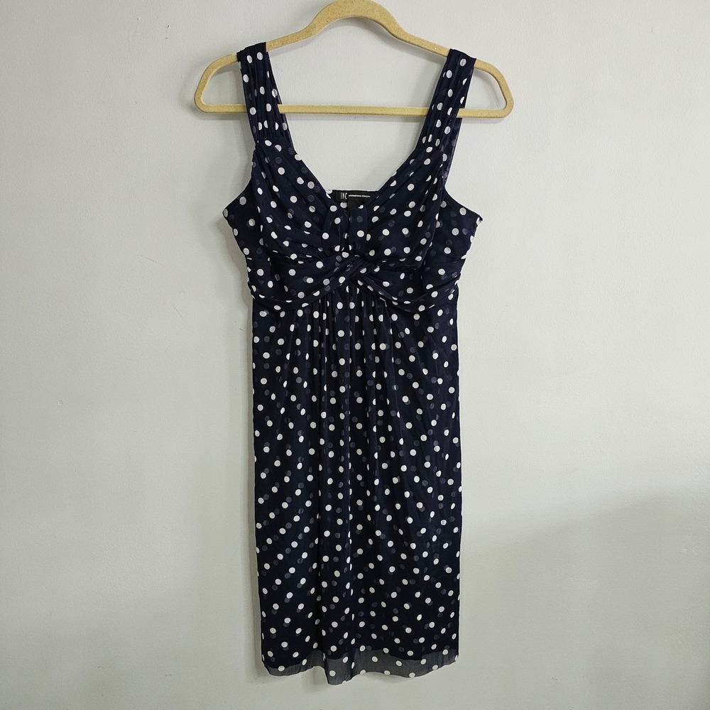 INC M Polka Dot Mini Dress Sleeveless Navy Blue Babydoll Y2K Preppy Pretty Woman